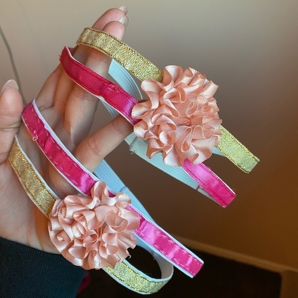Pink & Gold Floral Leg Garter Set – Handmade Elastic Bands - Picture 4 of 4